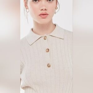 Rita Row Cashmere Blend Polo Knit Sweater Pullover Long Sleeve Collar Medium